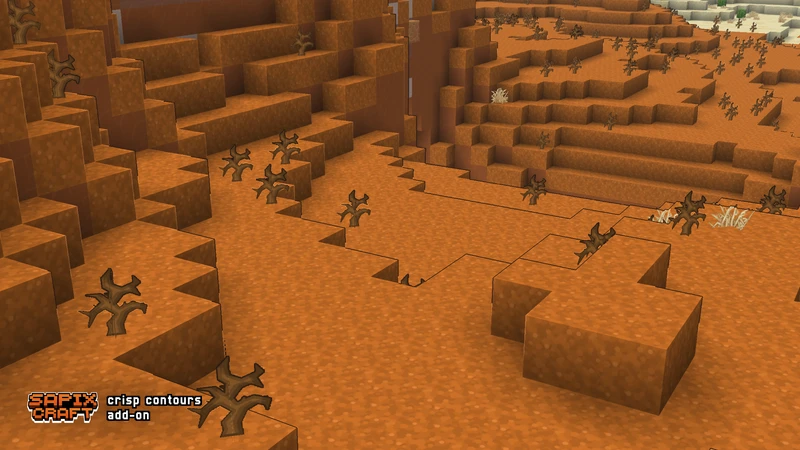 Crisp Contours add-on — red sand biome with cartoon outlines