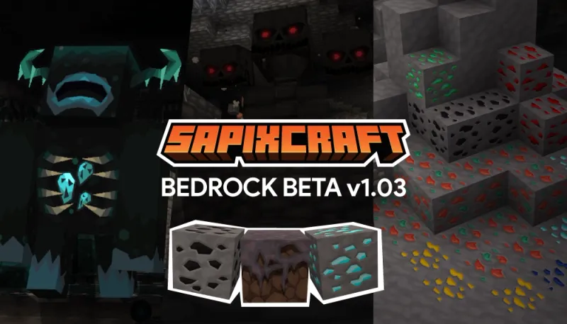 Sapixcraft Bedrock v1.03 update featuring Warden, Wither, and custom skybox